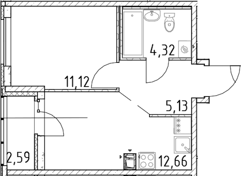 1-комнатная квартира 33.23 м², 8/17 эт., ЖК «Город Первых»